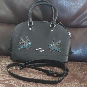Coach Black Satchel Dome Bag with Bird Design